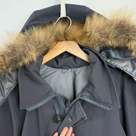 Vintage 3XL Gray Down Filled WaterFowl Feather Fur Hood Jacket Coat Parka Grunge - Picture 4 of 16